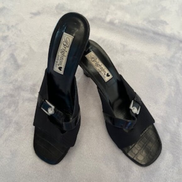 Brighton Black Croc Leather Mule Slip On Slide Sandal Mid Heel SquareToe 8 1/2 - Picture 6 of 12